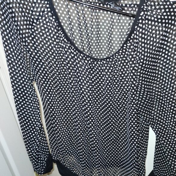 New York & Company Sheer Polka Dot Top Size Large - Picture 2 of 4